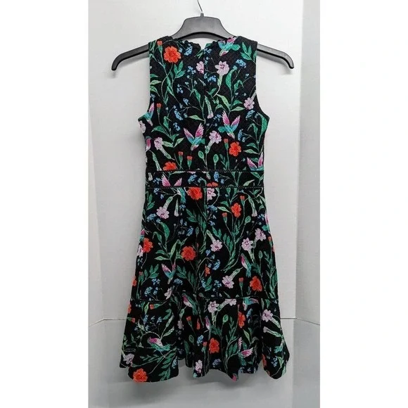 kate spade new york Jardin Tile Jacquard Hummingbird Floral Ruffle Dress Size 2 - Picture 5 of 10